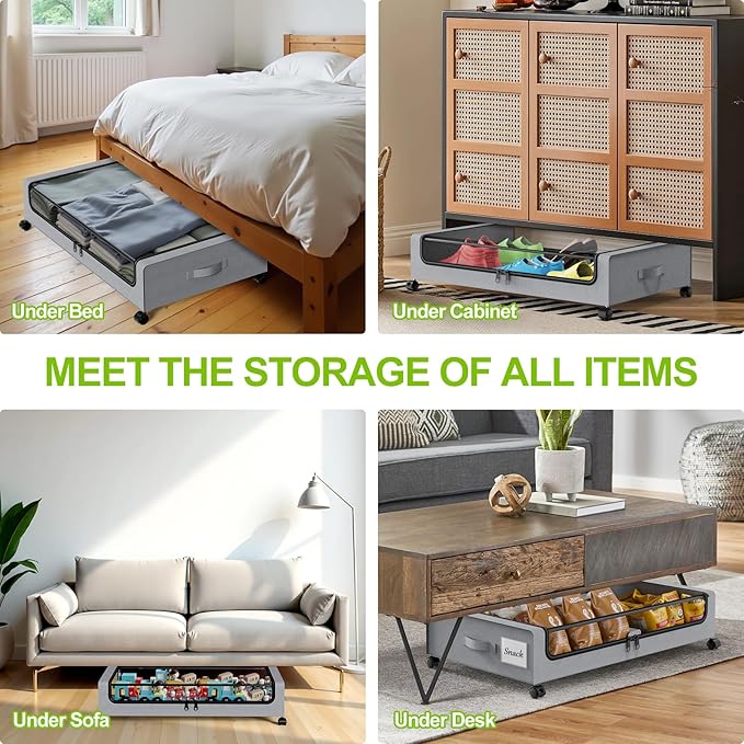 Under Bed Storage with Wheels, Under Bed Shoe Storage Organizer, Rolling Under - Image 5