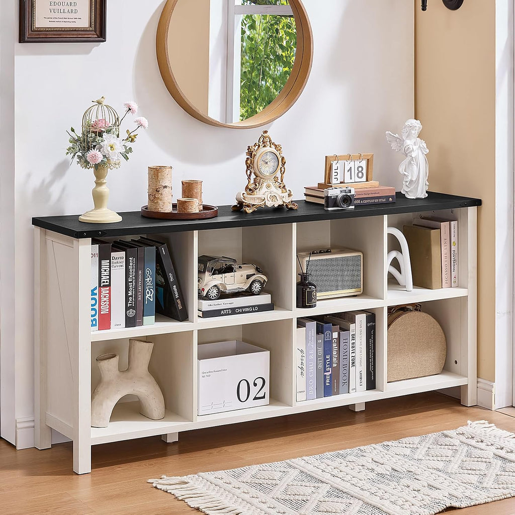 Joaxswe 8 Cube Book Shelf, Farmhouse Wood Long Storage Organizer