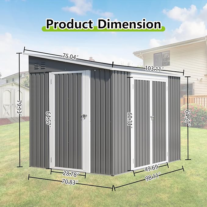 6x8FT Lean to Sheds Metal Outdoor Storage Shed - Image 2