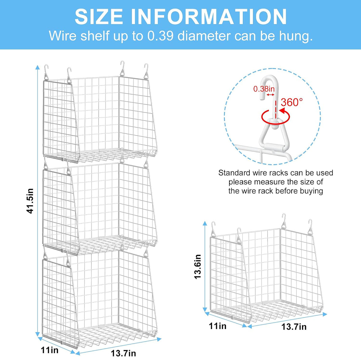 3-Pack Extra-Tall 13.6'' Hanging Laundry Basket Organizer, Foldable