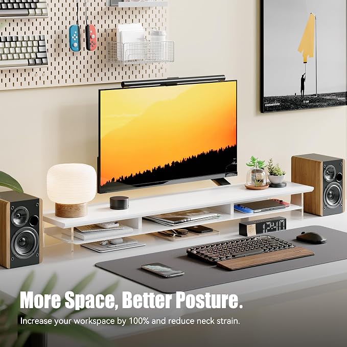Dual‑Tier Monitor Stand for Modern Desk Setup – Minimalist Wooden and Metal - Image 3
