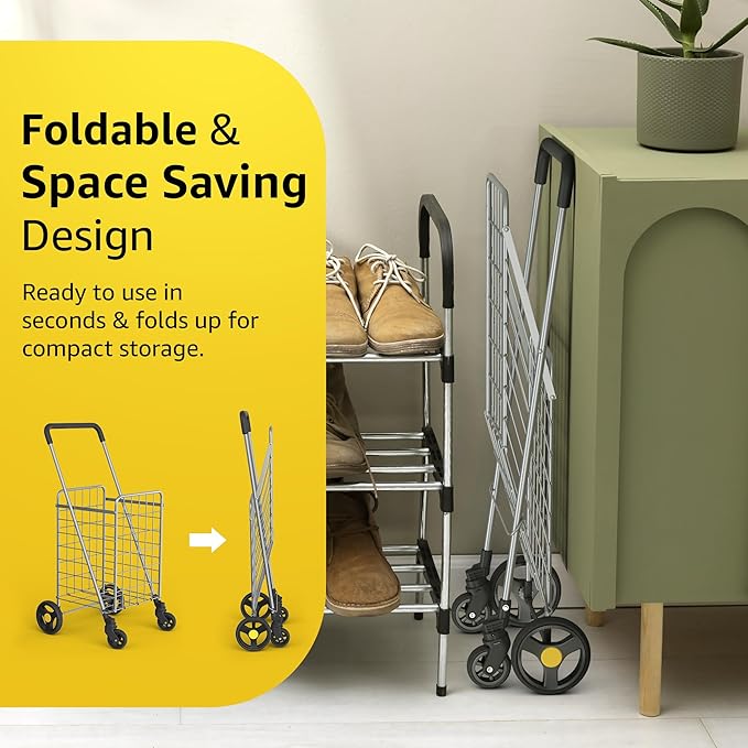 Shopping Cart w/Waterproof Basket Liner & 360° Swivel Wheels | Foldable - Image 6