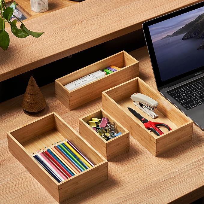 Umilife Bamboo Kitchen Drawer Organizer, Extra High Silverware Tray, Flatware - Image 6