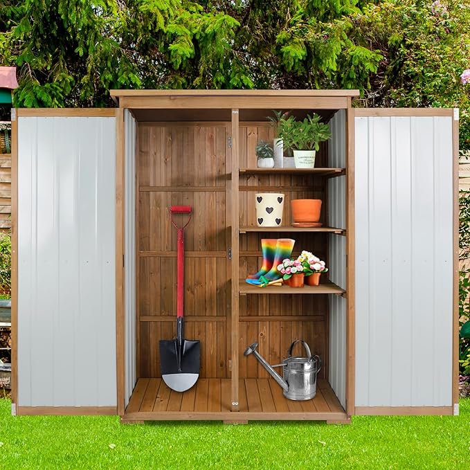 Outdoor Storage Cabinet, Wood & Metal Storage Shed - Image 8