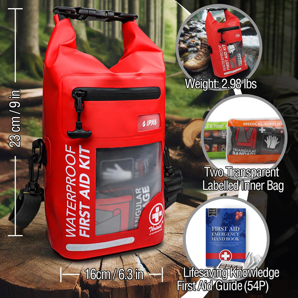 250 PCS Water‐Resistant First Aid Kit, Roll Top Reflective Emergency