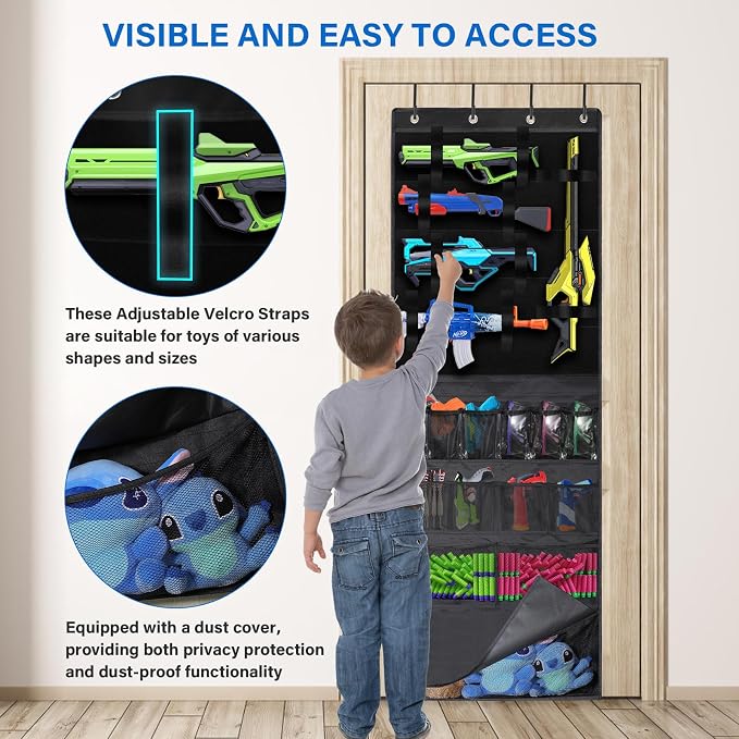 Over the Door Organizer for Toy Guns, Toys Storage Back of Door Hanging - Image 2
