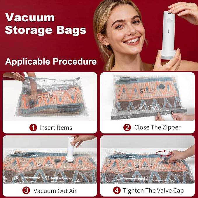 Rechargeable Wireless Pump Travel Storage Bags Set, 9 Pack Portable Space Saver - Image 7