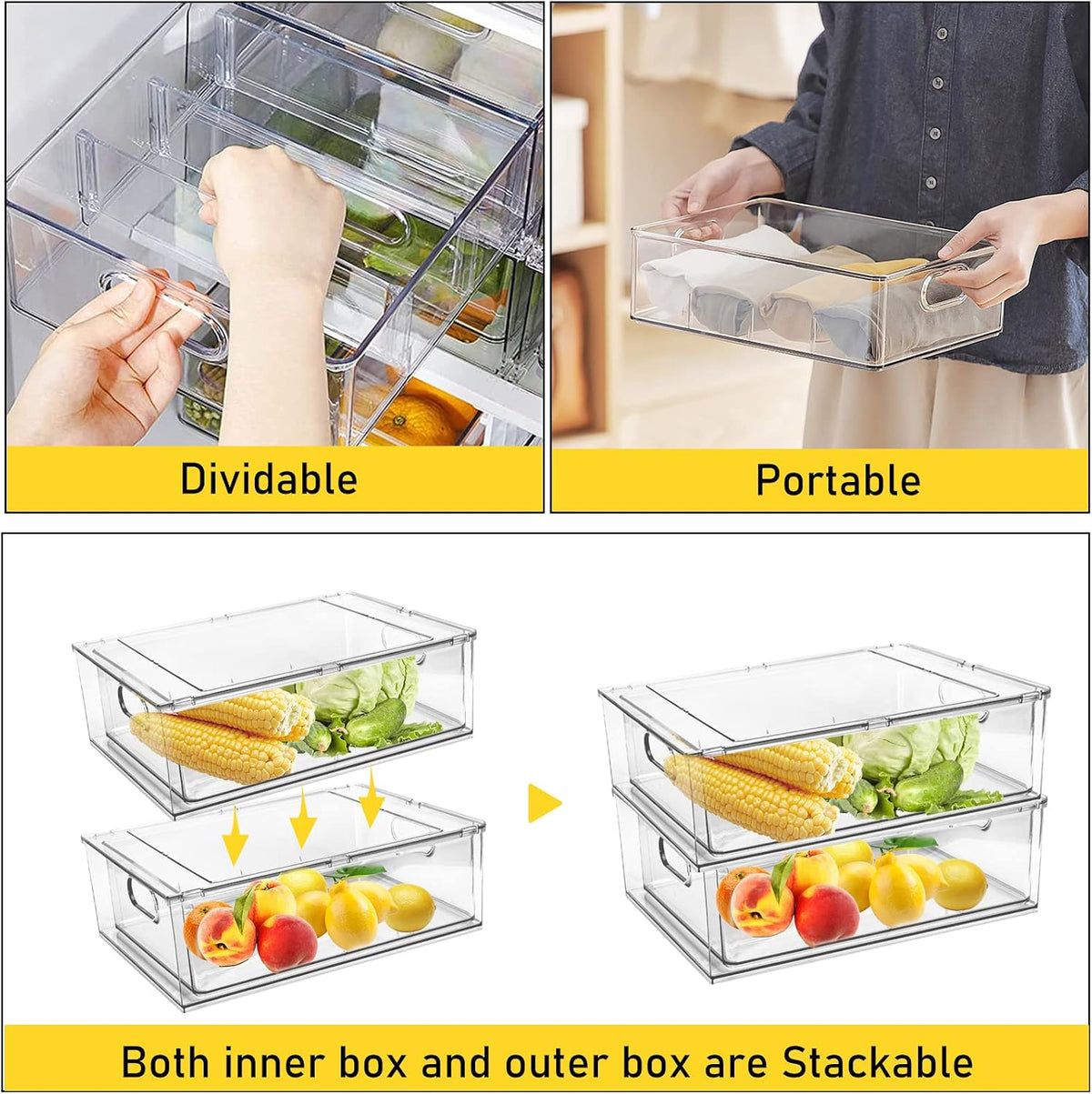 4 Pack Refrigerator Organizer Bins with Pull-out Drawer Stackable