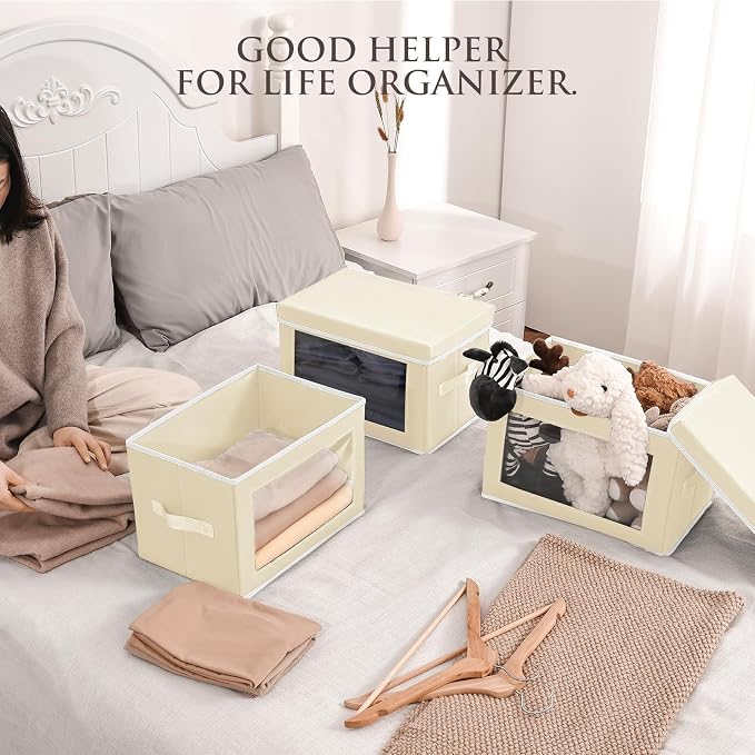 Fabric Storage Bins with Lids, Storage Cubes with Window, Decorative Storage - Image 3