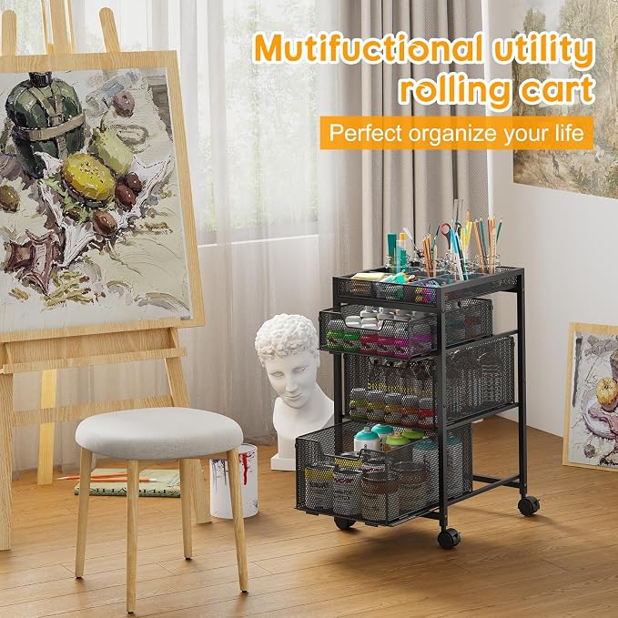 Rolling Utility Cart with 3 Drawers, Craft Organizer and Storage with DIY - Image 2