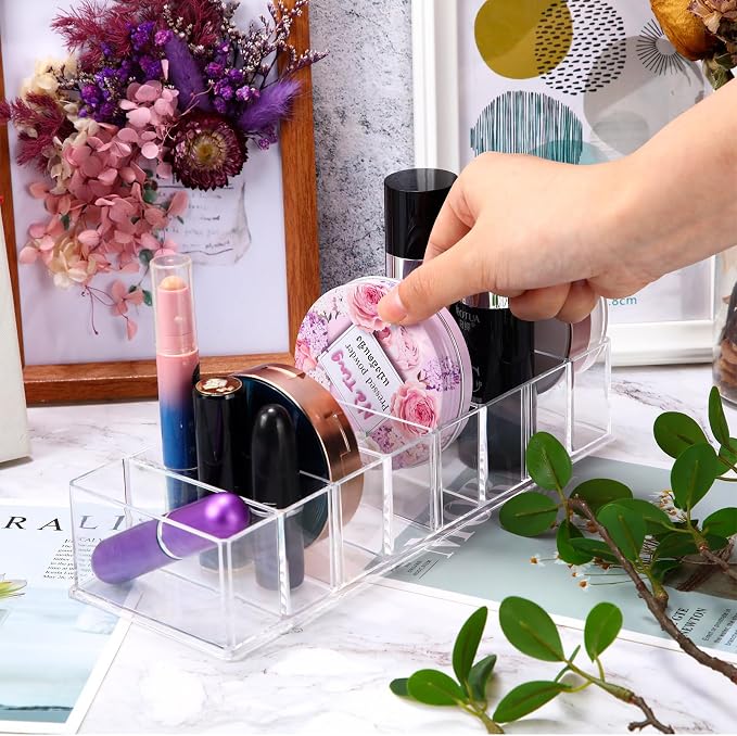 Tuanse 2 Pcs Acrylic Makeup Compact Organizer Detachable 8 Spaces Clear Vanity - Image 4