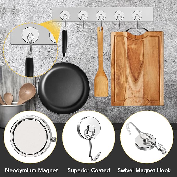 MIKEDE Magnetic Hooks, 80LB+ Swivel Swing Strong Magnetic Hooks Heavy Duty - Image 4