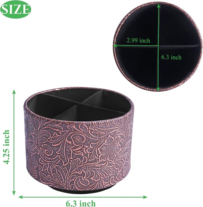 lizimandu Round Leather Art Supply Organizer, Remote Control Holder, 360 Degree - Image 2