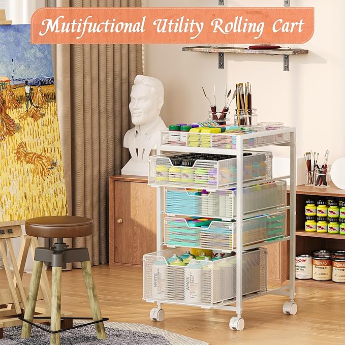 Rolling Utility Cart with 4 Drawers, Craft Organizer and Storage Carts with DIY - Image 3