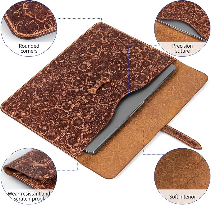 Genuine Leather Laptop Sleeve, Compatible - Image 4