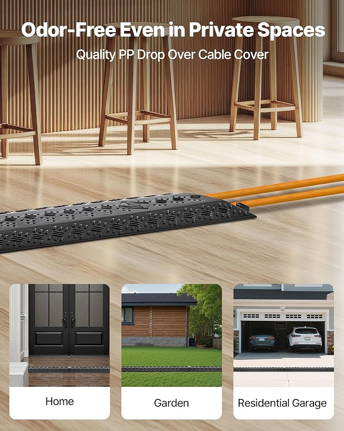 VEVOR 1 Pack Drop Over Cable Cover, 2 Channel Heavy Duty Cable Hose Protector - Image 2