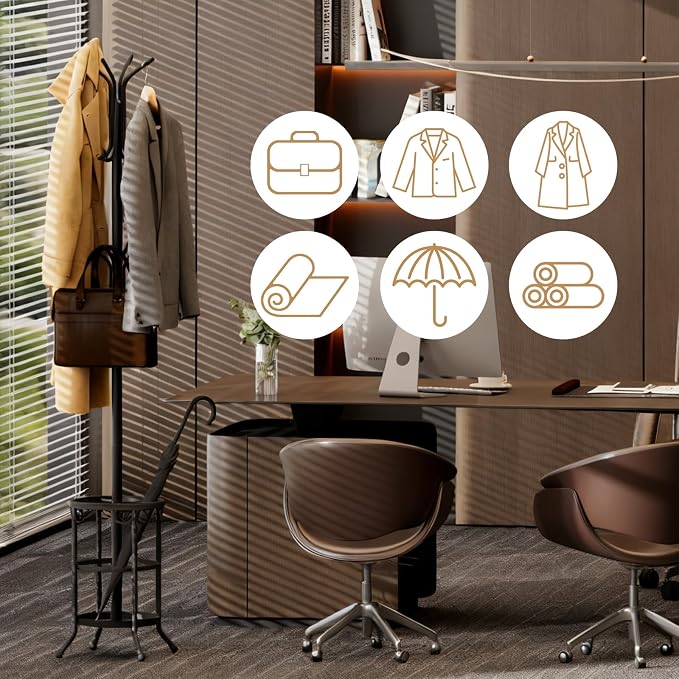 Coat Rack Freestanding with Umbrella Holder – Metal Hanger Stand, Hall Tree - Image 9