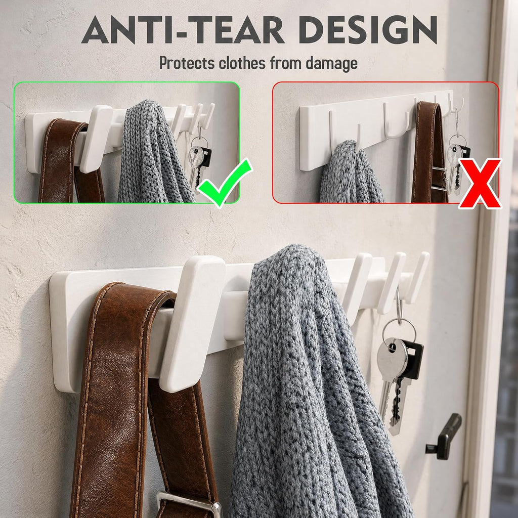White Coat Rack Wall Hooks for Hanging Heavy Duty Door Hooks with 5