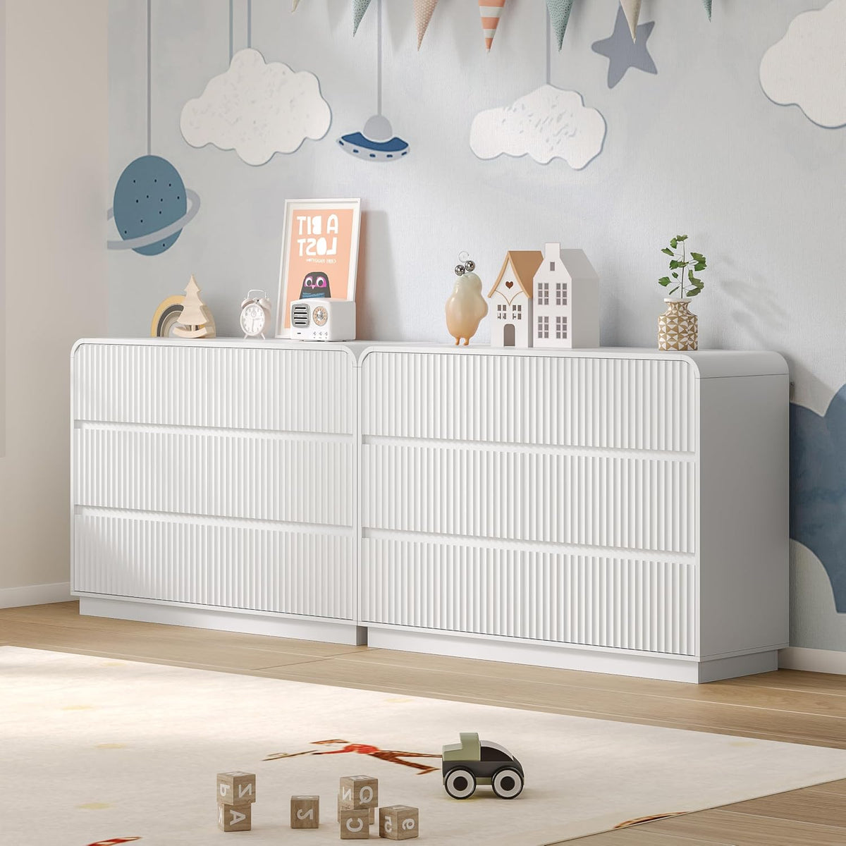 BORNOON Dresser for Bedroom with 6 Drawers, Fluted Chest of Drawers
