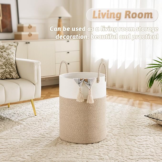 Laundry Basket, Woven Cotton Rope Laundry Hamper, 40L - Image 5