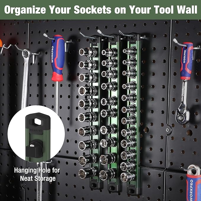 WORKPRO Magnetic Socket Organizer, 1/4-Inch Drive Aluminum Alloy Socket Rail - Image 6