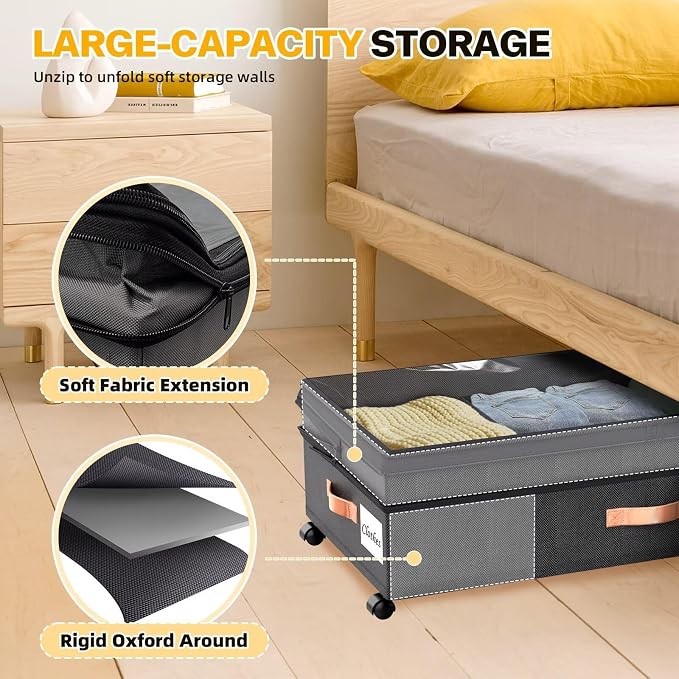 Under Bed Storage with Wheels, 2 Pack XXL Rolling Storage Containers - Image 4