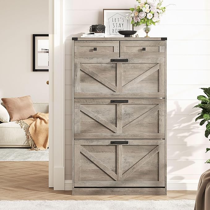 Shoe Cabinet with 3 Flip Drawers & 2 Drawers, Freestanding Shoe Storage Cabinet - Image 6