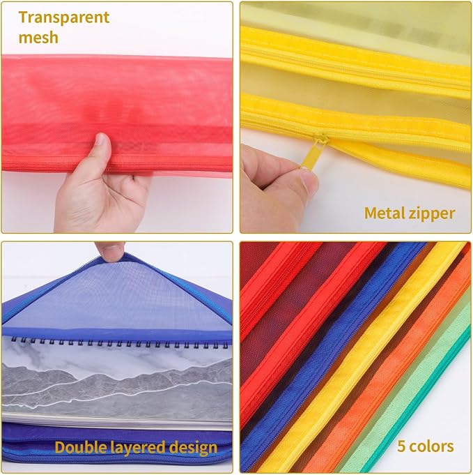 10 Pack 5 Color Mesh Zipper Pouch Bags, Nylon Puzzle Building Block Sets Toy - Image 6