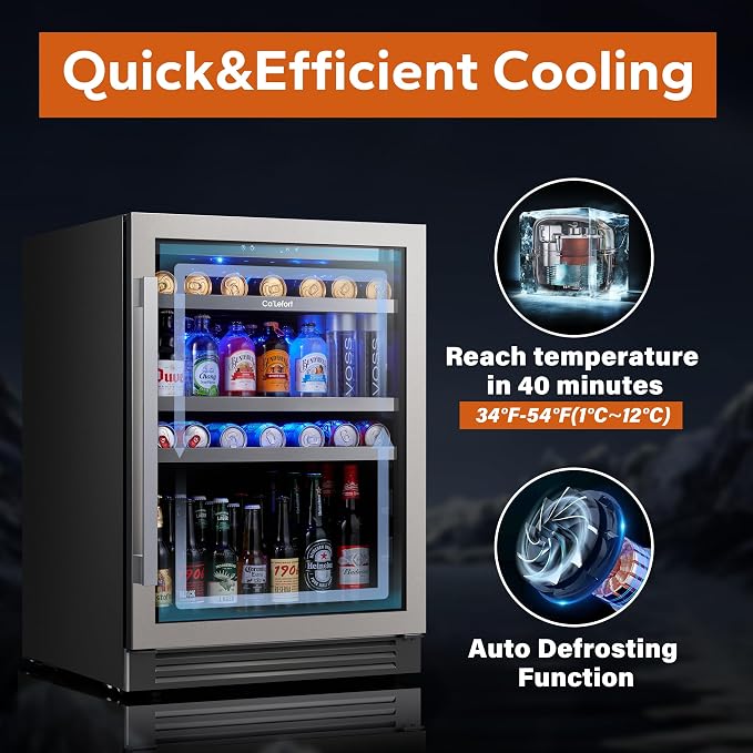 Ca'Lefort 24 Inch Beverage Refrigerator, 180 Can 34°F -54°F Beverage Fridges - Image 5