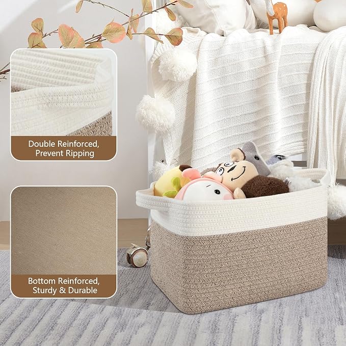 Storage Baskets for Organizing, Woven Baskets for Shelves, Rectangle Decorative - Image 3