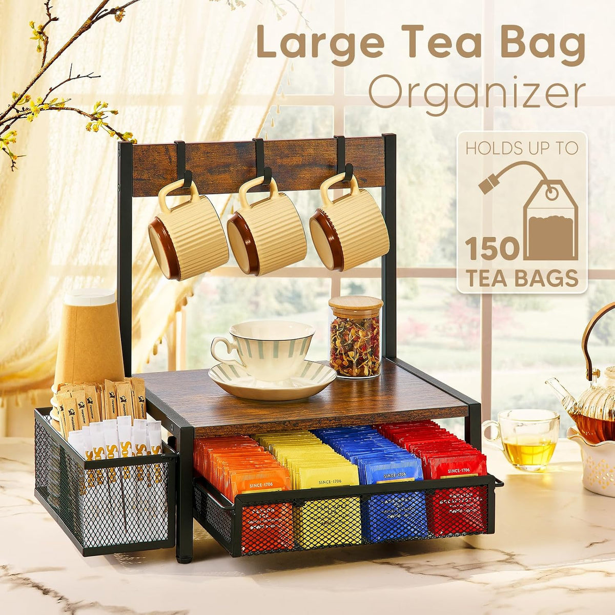 DGWJSU Tea Bag Organizer, Wood Tea Organizer and Storage Cheast, Tea