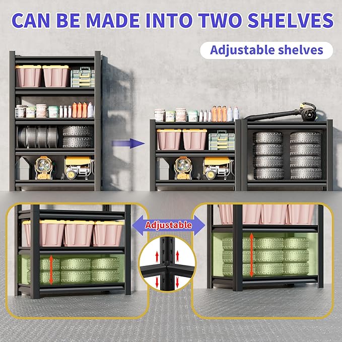 2 Sets Garage Shelving Unit 24" D x 48" W x 72" H Heavy Duty Storage Shelves - Image 6