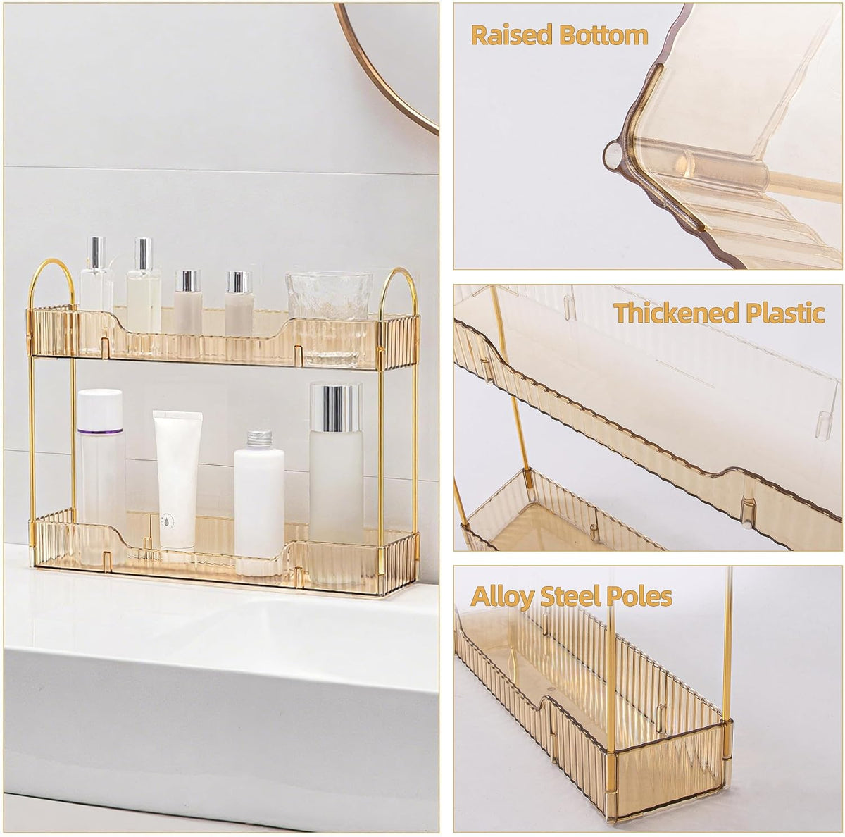 YCIA&DONE 2 Tiers Narrow Vanity Makeup Organizer, Bathroom Organizers