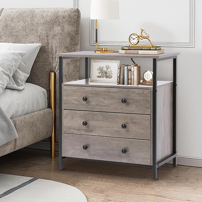 3 Wooden Drawers Night Stand, 27 Inch Wide Nightstand - Image 6