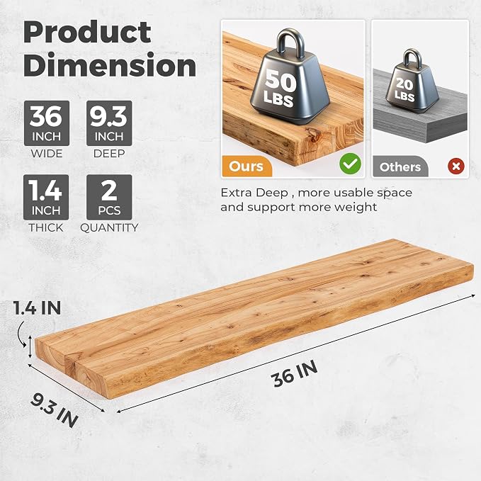 Live Edge Elm Floating Shelves For Wall - Image 3