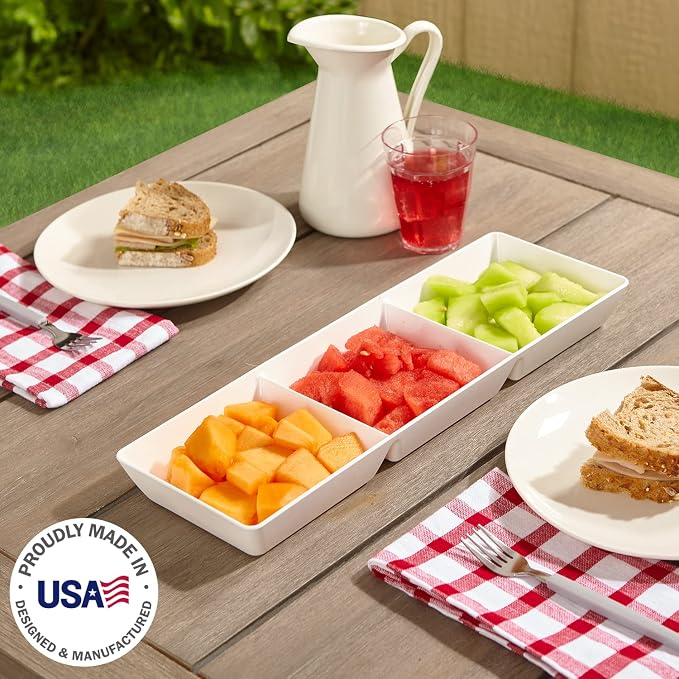 US Acrylic Avant White Plastic Divided Serving Trays 15” x 5” | Narrow Reusable - Image 2