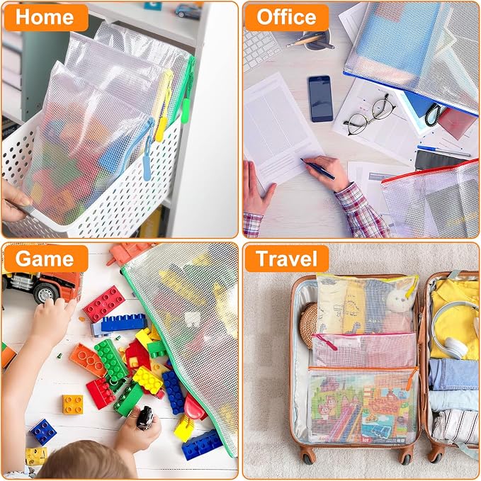 24 Pack 8 Color A4 Mesh zipper pouch bags, Storage Bags, File Bags - Image 4