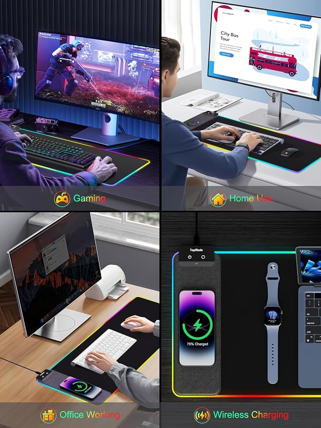 TopMade Mouse Pad with Wireless Charging, 31.5" x 11.81" Large Desk Mat RGB - Image 8
