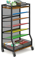 7 Tier Rolling File Cart with Sliding Trays, Wood Metal File Organizer Beside by ThreeHio