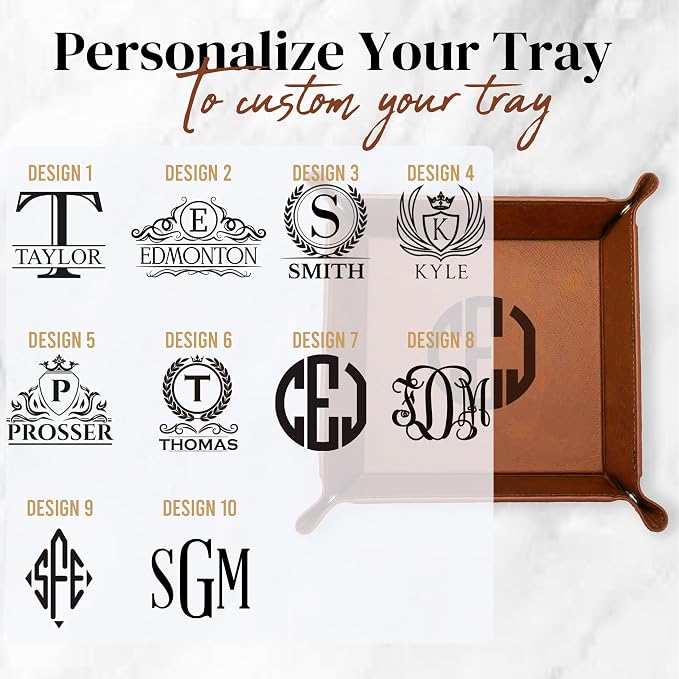 Personalized Valet Tray, Custom Engraved Leather Keys Tray - Image 2