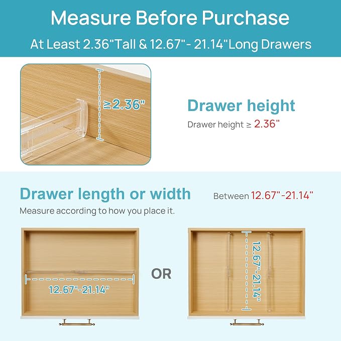 Vtopmart 4 Pack Shallow Drawer Dividers, 2.36" High 12.67"-21.14" Adjustable - Image 3