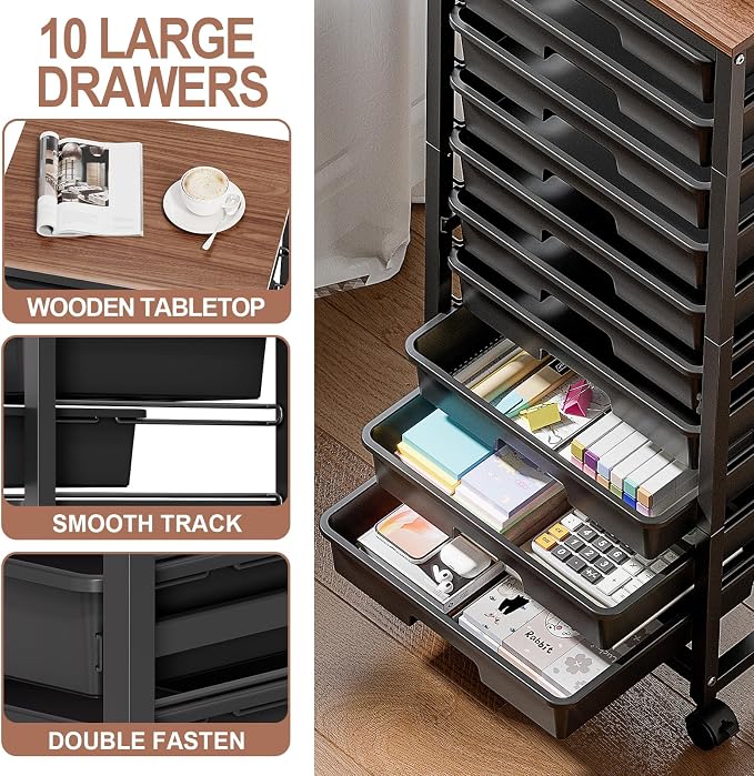 Rolling Cart with Drawers, 10 Drawer Rolling Cart, Storage Cart, Utility Cart - Image 4