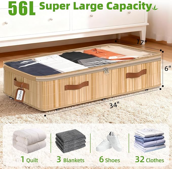 Livole 2 Pack Bamboo Under Bed Storage - Image 4
