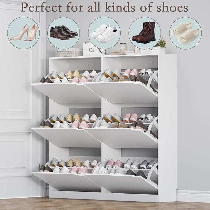 Shoe Cabinet with 6 Flip Drawers, Slim Narrow Shoe Storage Cabinet, - Image 4