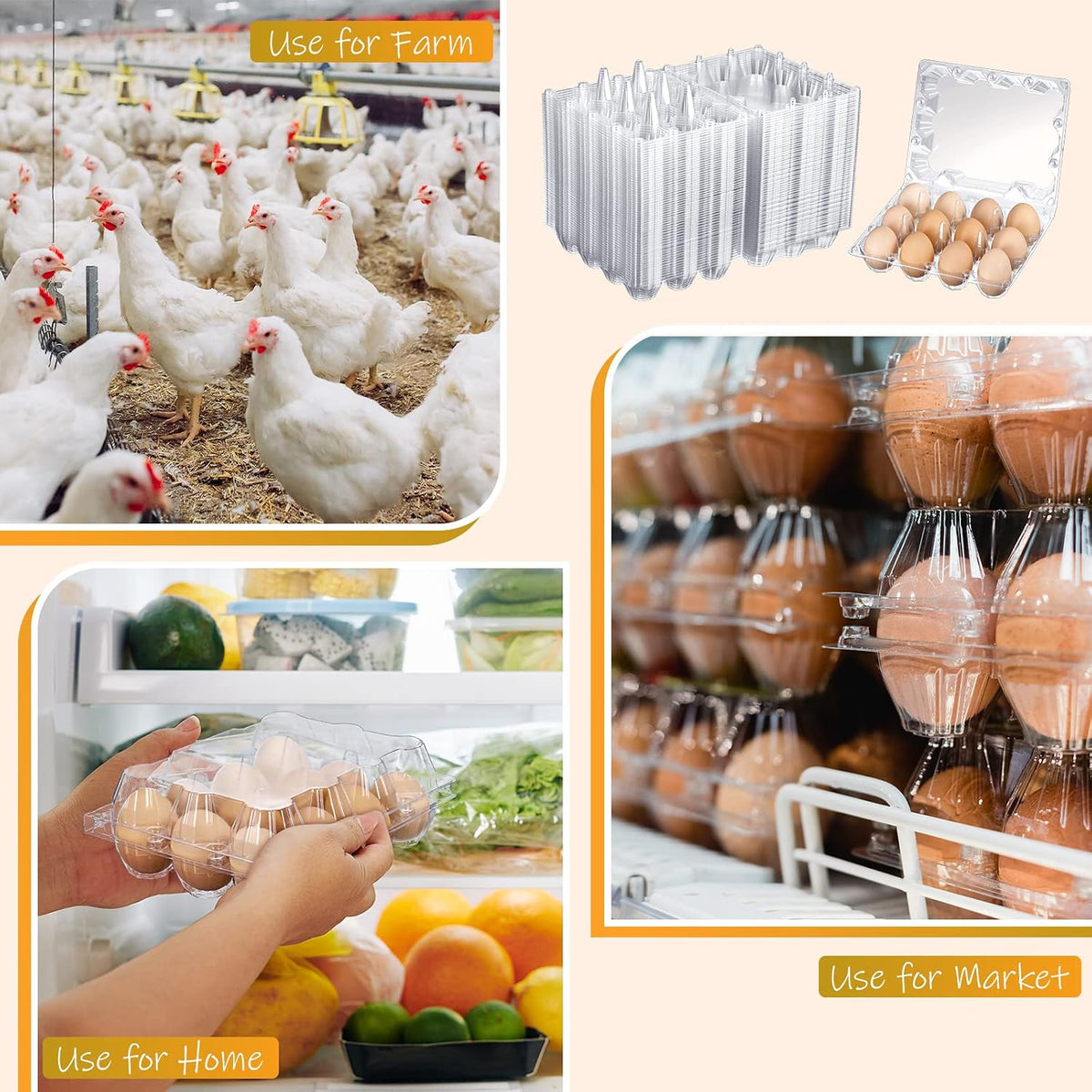 Zubebe 3 x 4 Count 200 Pack Egg Carton Bulk Clear Plastic Empty Egg