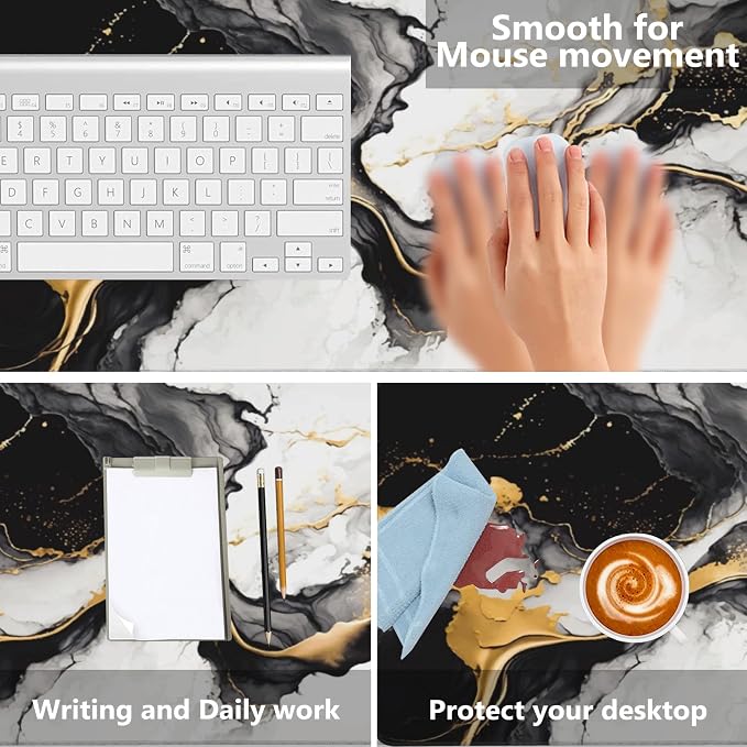 Gaming Mouse Mat Luxury Gold Abstract Fluid Art Large Mouse Pad Extended Mouse - Image 4