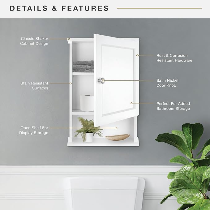 MCS 23x16 White Medicine Cabinet Organizer, Wall Mounted Bathroom Cabinet - Image 5
