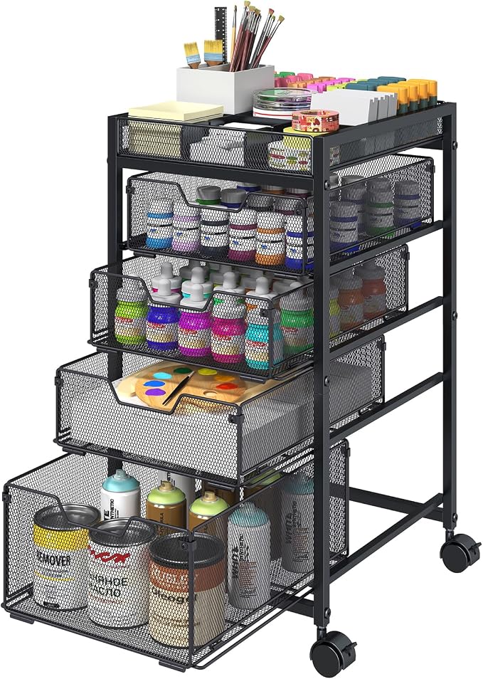 Rolling Utility Cart with 4 Drawers, Craft Organizer and Storage Carts with DIY by Hayexiha