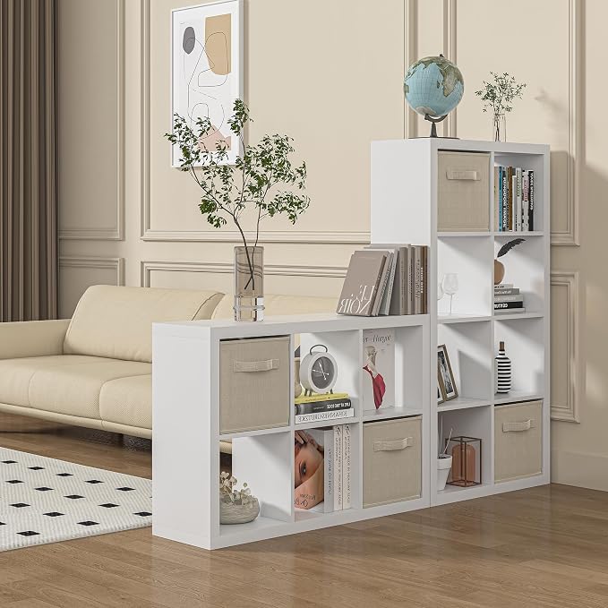 furtble Bookshelf with Storage Bin, 4-Cube Storage Organizer, Modern Wood Open - Image 2