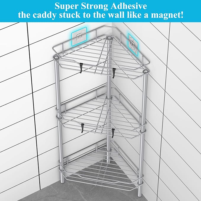 3 Tier Floor Standing Corner Shower Caddy Organizer Shelf - Image 2